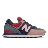 Championes urbanos New Balance modelo WL574INA, con diseño multicolor que combina tonos azul, rosado y rojo. Presentan el logo N característico en los laterales y entresuela con tecnología ENCAP para mayor amortiguación.