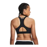 Top deportivo de alto impacto Under Armour, color negro, con diseño de compresión, correas ajustables en la parte delantera y espalda con abertura. Confeccionado en tejido HeatGear que absorbe el sudor y se seca rápidamente.