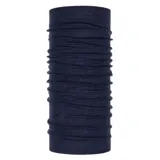 Cuello tubular de lana merino color azul oscuro con logo de la marca Buff en el borde inferior.