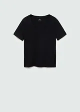 Camiseta básica de manga corta y cuello en V, de diseño recto y color negro.