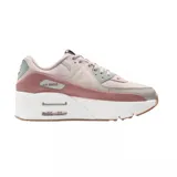 Championes Nike Air Max 90 color rosa con detalles en gris y suela blanca con detalles en marrón.