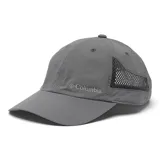 Gorra Columbia Tech Shade II Hat de color gris, con diseño clásico de visera curva y paneles laterales de malla transpirable. Cuenta con tecnología Omni-Wick para la absorción de humedad y el logo de la marca bordado en el frente.