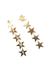 Par de aros colgantes dorados formados por una tira de estrellas articuladas en cascada con cierre de presión a rosca.