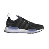 Championes adidas NMD_V3 de diseño urbano, color negro con detalles en azul traslúcido en la entresuela y refuerzos en el talón. Presentan el icónico sistema de amortiguación Boost y un ajuste tipo media con cordones.