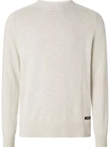 Sweater de punto color beige claro, con cuello redondo y logo de la marca en la parte inferior.