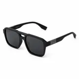 Lentes de sol polarizados de diseño geométrico con doble puente y armazón negro mate, con detalles metálicos en las patillas.