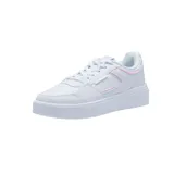 Championes 361º de estilo urbano, color blanco, con diseño de plataforma y detalles sutiles en relieve. Presenta un acabado monocromático con un pequeño detalle en tono rosado en el talón.