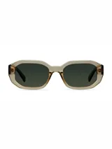 Lentes de sol con armazón geométrico de policarbonato en color beige y lentes polarizados en tono verde con protección UV400.