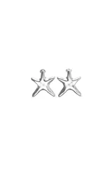 Aros tipo caravanas con diseño de estrella de mar, con acabado plateado brillante.