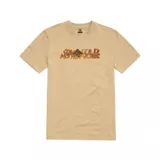 Remera de manga corta color beige con estampado frontal con la frase "Stay Gold Motherfucker" en letras marrones con efecto 3D.