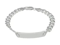 Pulsera de eslabones tipo grumet en plata 925, con chapa central lisa apta para grabado y cierre de mosquetón.