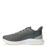 Championes deportivos Topper modelo VR Speed 2, de color gris con detalles en amarillo neón. Presentan una capellada de malla transpirable, cierre con cordones y suela blanca con refuerzos en amarillo.