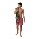 Short de baño Rip Curl modelo Bondi de 17 pulgadas, color coral, con cintura elástica, cordón ajustable bicolor y bolsillos laterales.