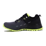 Zapatillas de trekking color gris oscuro con detalles en amarillo neón. Suela de goma con tecnología Grip para mayor tracción.