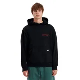 Canguro negro con capucha y bolsillo tipo canguro. Estampado pequeño con logo de la marca en el pecho.