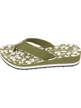 Ojotas Tommy Hilfiger color verde con estampado floral en la plantilla, tiras textiles y logo metálico en la tira.