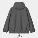 Campera Carhartt WIP modelo Blake Pullover, color gris jaspeado, con capucha ajustable con cordón, cierre parcial con cremallera, bolsillo tipo canguro con solapa y logo bordado en el pecho. Puños elásticos y dobladillo ajustable.