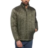 Campera verde oliva matelaseada con cierre frontal y cuello alto.