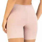 Faja tipo short de tiro alto, confeccionada en microfibra de tacto suave, con diseño sin costuras y terminaciones invisibles.