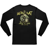 Remera de manga larga color negro, con estampa gráfica en la espalda que presenta una rata bebiendo mate junto a un tacho de basura y el texto The Weird Rat Stole My Mate.