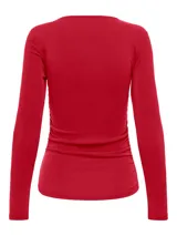 Top de manga larga con cuello redondo y ajuste al cuerpo, confeccionado en tejido de punto suave con detalle de fruncido lateral.