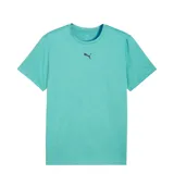 Remera deportiva Puma de manga corta y cuello redondo, color verde menta melange con el logo del felino en el centro del pecho.