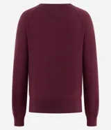 Suéter de punto color bordó, con cuello redondo y mangas largas, de diseño clásico y ajuste cómodo.