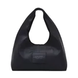 Bolso tipo hobo Marc Jacobs modelo The Sack, confeccionado en cuero premium color marrón con textura granulada. Presenta el logo de la marca estampado en el frente y una correa integrada para llevar al hombro.