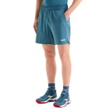 Short deportivo Diadora de color azul oscuro, diseñado para tenis. Cuenta con cintura elástica, bolsillos laterales y el logo de la marca estampado en la parte inferior de la pierna.
