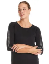 Buzo de hilado fino marca Zac & Rachel, color negro, con cuello redondo y mangas tres cuartos que presentan apliques de brillos en el lateral.