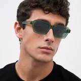 Lentes de sol unisex de forma cuadrada, color verde oliva, con lentes polarizadas verdes y protección UV400.