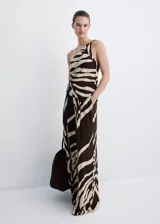 Top asimétrico de viscosa con diseño estampado animal print tipo zebra, de un solo hombro con tirante fino.