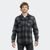 Camisa manga larga a cuadros en tonos grises y negros, con dos bolsillos frontales con solapa abotonada.