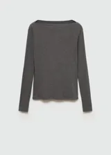 Camiseta Lilobar de tejido de punto acanalado, color gris, con diseño recto, manga larga y escote bote.