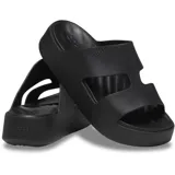 Sandalias de plataforma Crocs modelo Getaway Platform H-Strap, color negro, con diseño de tiras en forma de H y suela elevada.