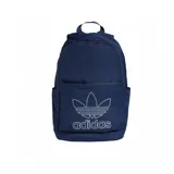 Mochila Adidas Adicolor azul marino, con compartimento principal con cierre, bolsillo delantero con cierre y el logo del trifolio junto a la inscripción "adidas" en blanco.