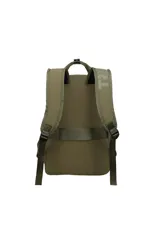 Mochila negra con asas superiores de mano, tirantes ajustables acolchados y bolsillo frontal con cierre.