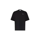 Remera Off-White de manga corta, color negro, con cuello redondo y el logo de la marca estampado en pequeño en el pecho.
