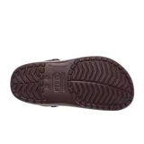 Zueco Crocs modelo Crocband Heritage, color negro con banda lateral en tono crema. Presenta correa de talón pivotante bicolor, diseño con textura pronunciada y detalles de costura, fabricado en espuma Croslite ligera.