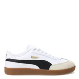 Championes Puma 9T W, color negro con detalles en blanco y suela color caramelo.