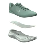 Championes de running Under Armour modelo Phade RN 3, color verde claro con detalles en blanco. Presentan una parte superior de malla transpirable, logo lateral plateado y entresuela de EVA para mayor amortiguación.