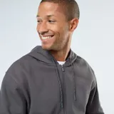 Buzo gris con capucha y cierre frontal, de punto piqué.