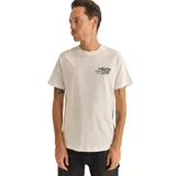 Remera blanca de algodón con cuello redondo y manga corta. Estampado pequeño en el pecho con el logo de la marca Rhythm Livin en color negro.