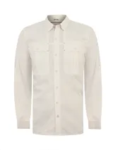 Camisa de manga larga RKF modelo Chungara, color beige, con bolsillos frontales con solapa, botones a tono y protección UPF 20+.