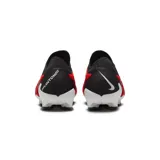 Championes de fútbol Nike Phantom GX Pro FG, con parte superior en negro y diseño con patrón ondulado en rojo y blanco. Logo de Nike en blanco en el lateral.