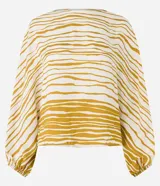 Blusa de mangas largas con elásticos en los puños, confeccionada en tela satinada con rayas horizontales rústicas.