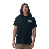 Remera negra de mangas cortas con cuello redondo y estampado del logo de Quiksilver en el pecho.