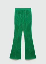 Pantalon de punto calado color verde, con diseño wide leg y cintura elástica.
