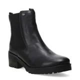 Botas de caña media marca Bottero, confeccionadas en cuero negro con textura granulada. Presentan paneles elásticos laterales, suela track con plataforma y taco cuadrado robusto.