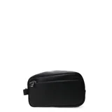 Neceser Tiffosi modelo Nova, color negro, confeccionado en cuero sintético con textura granulada. Presenta un compartimento principal con cierre y un bolsillo frontal adicional con cierre, además de un asa lateral pequeña.